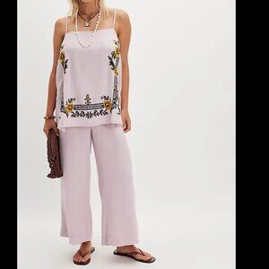 NWT Free People Sightseer Embroidered Linen Set in Lilac Combo
